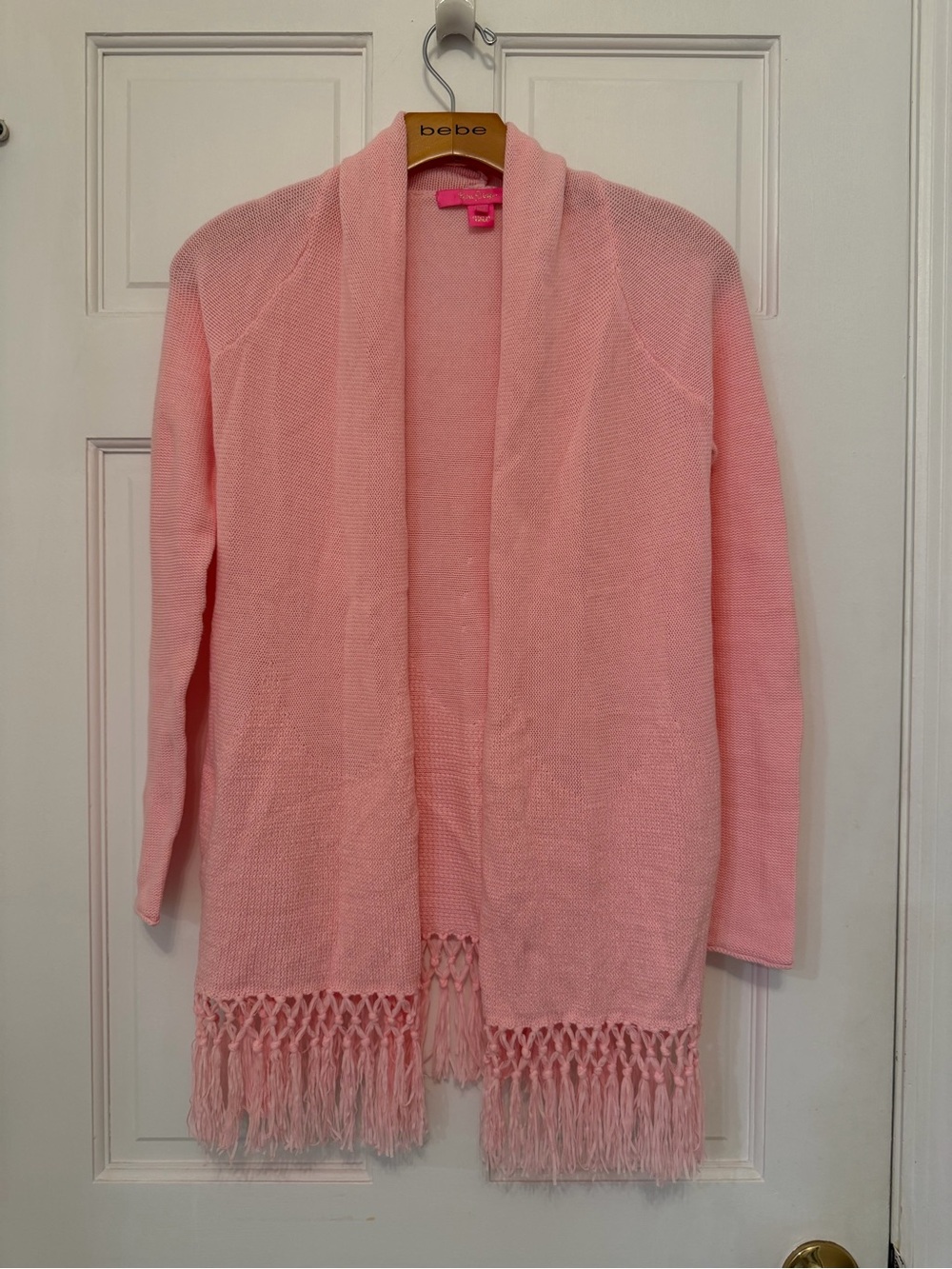 Lilly Pulitzer Pink Tatum Open-Front Fringe Cardigan Sweater XXS